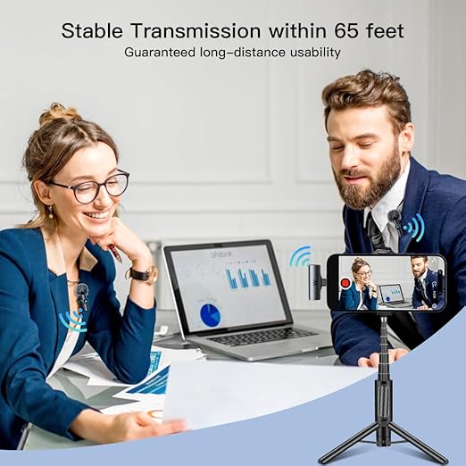 Leettus 2pcs Lavalier Wireless Microphone for iPhone iPad, Wireless Microphone for Video Recording, Game Live Streaming, Interviews, YouTube,