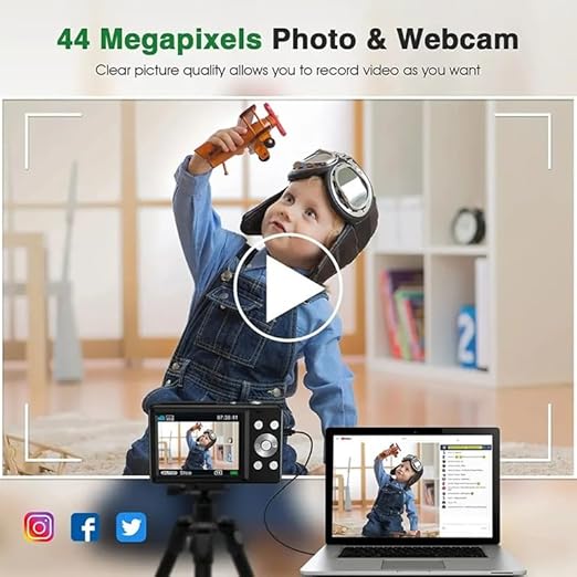 Digital Camera with 16X Power Zoom, Beauty Filter, Anti-Shake with 32GB Card, 2 Batteries, Point and Shoot Light Weight and Portable Camera for Children, Students, and Teens (Black)