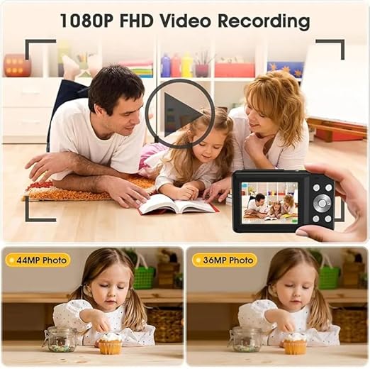 Digital Camera with 16X Power Zoom, Beauty Filter, Anti-Shake with 32GB Card, 2 Batteries, Point and Shoot Light Weight and Portable Camera for Children, Students, and Teens (Black)