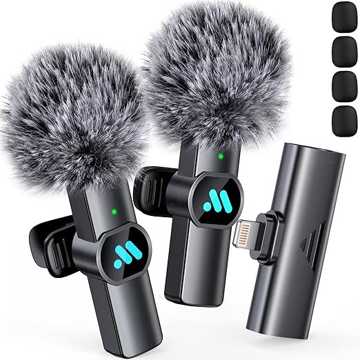 Leettus 2pcs Lavalier Wireless Microphone for iPhone iPad, Wireless Microphone for Video Recording, Game Live Streaming, Interviews, YouTube,