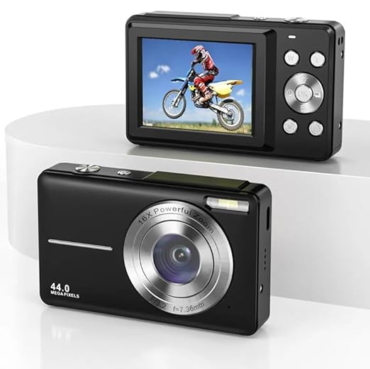 Digital Camera with 16X Power Zoom, Beauty Filter, Anti-Shake with 32GB Card, 2 Batteries, Point and Shoot Light Weight and Portable Camera for Children, Students, and Teens (Black)