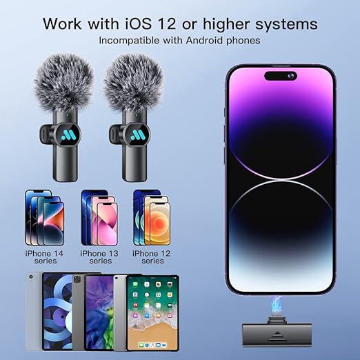 Leettus 2pcs Lavalier Wireless Microphone for iPhone iPad, Wireless Microphone for Video Recording, Game Live Streaming, Interviews, YouTube,