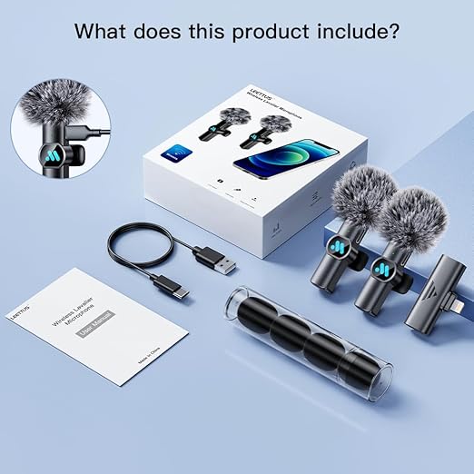Leettus 2pcs Lavalier Wireless Microphone for iPhone iPad, Wireless Microphone for Video Recording, Game Live Streaming, Interviews, YouTube,